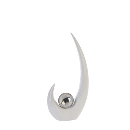 Ceramic sculpture "Move" white/silver H.37cm