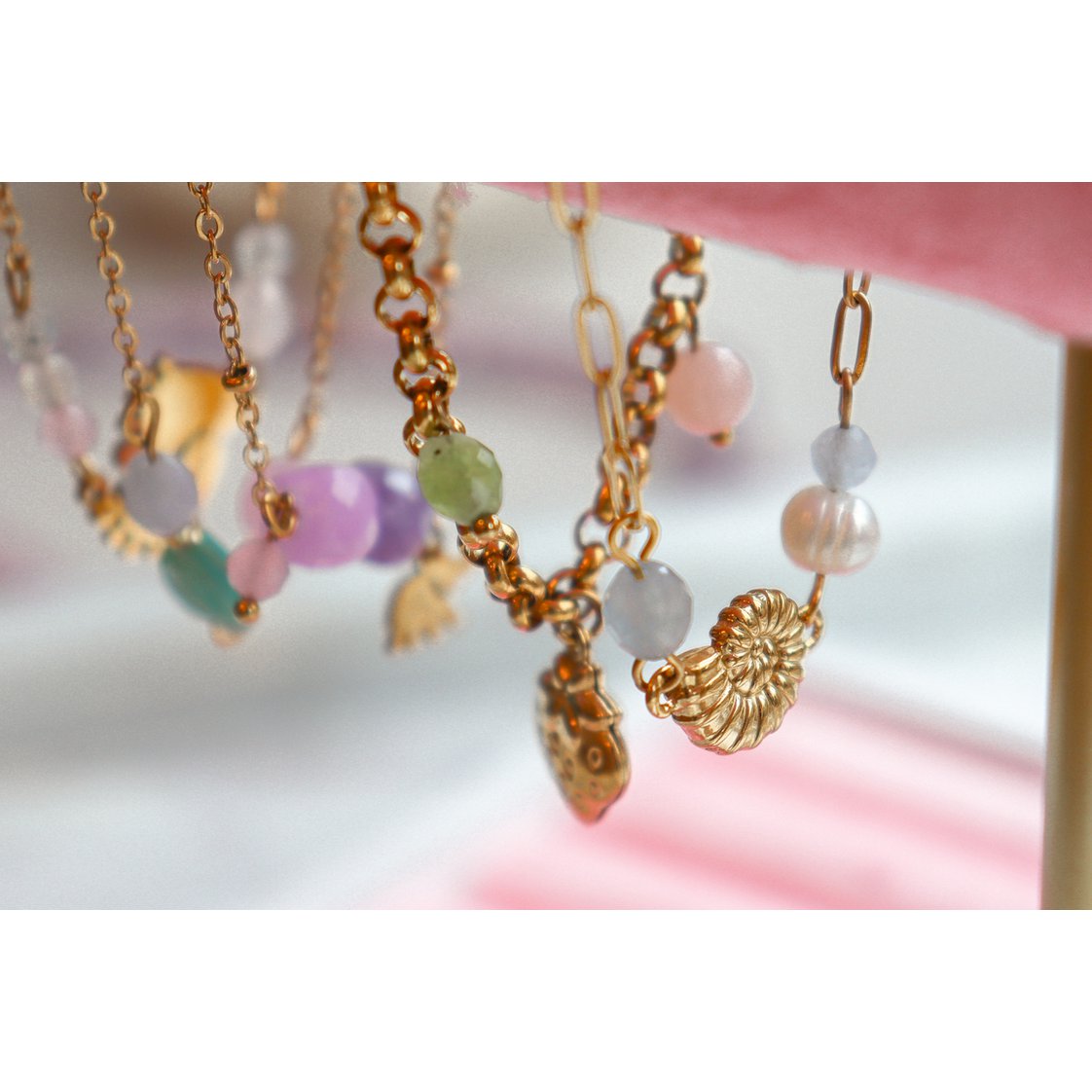 Strawberry & Gemstones Charm Bracelet - Gold