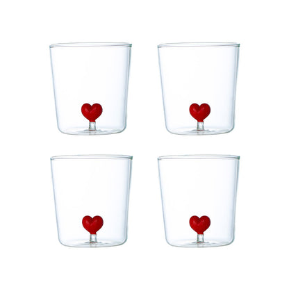 Heart water glasses 300ml - set of 4