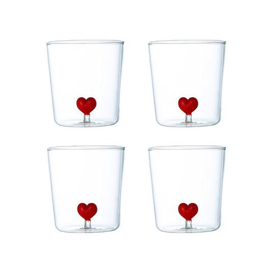 Heart water glasses 300ml - set of 4