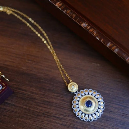 Real Sapphire Gold Flower Pendant Necklace