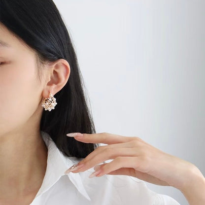 Romantic Pearl Basket Hoop Earrings-Gold n Silver