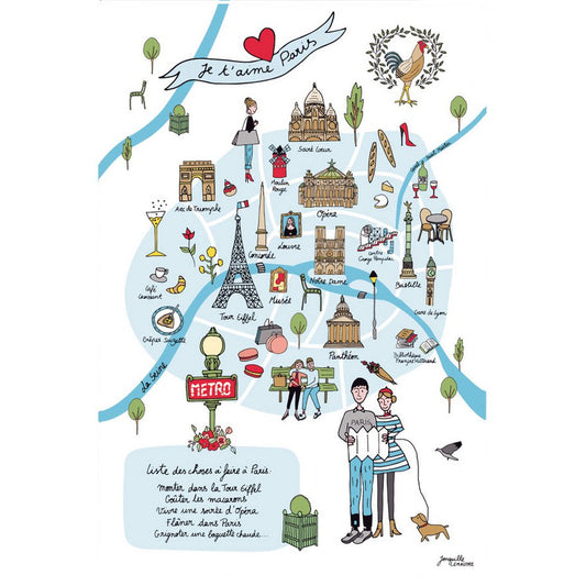 Ecru Paris Map Tea Towel 48 X 72