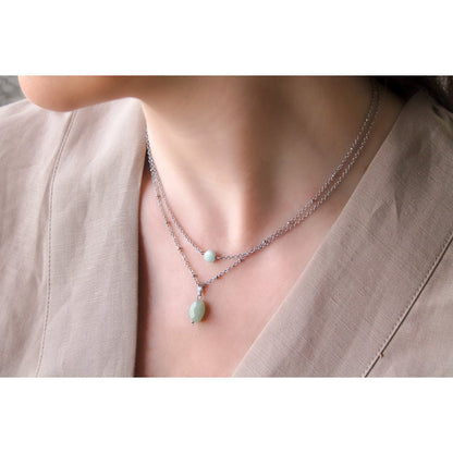 Necklace Aventurine Faceted - Silver