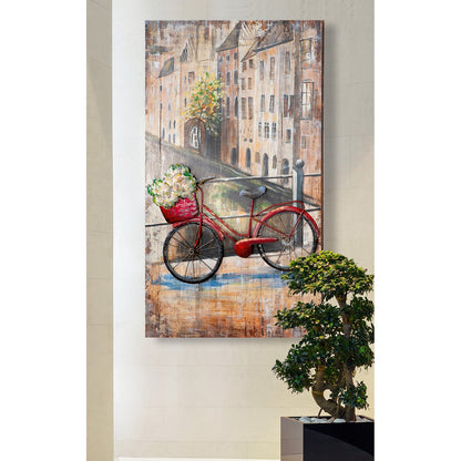 Metal picture "Flower bicycle" on wood