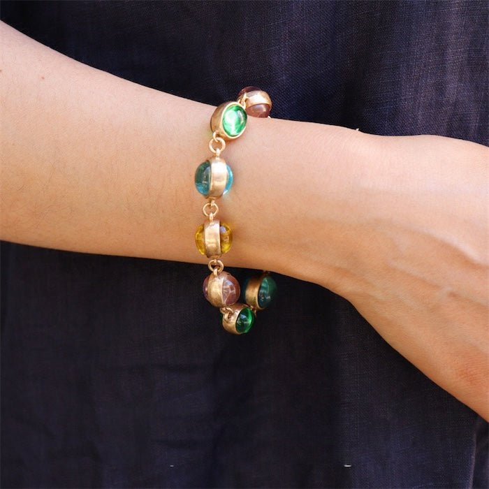 Vintage Rainbow Stones Necklace & Bracelet Set
