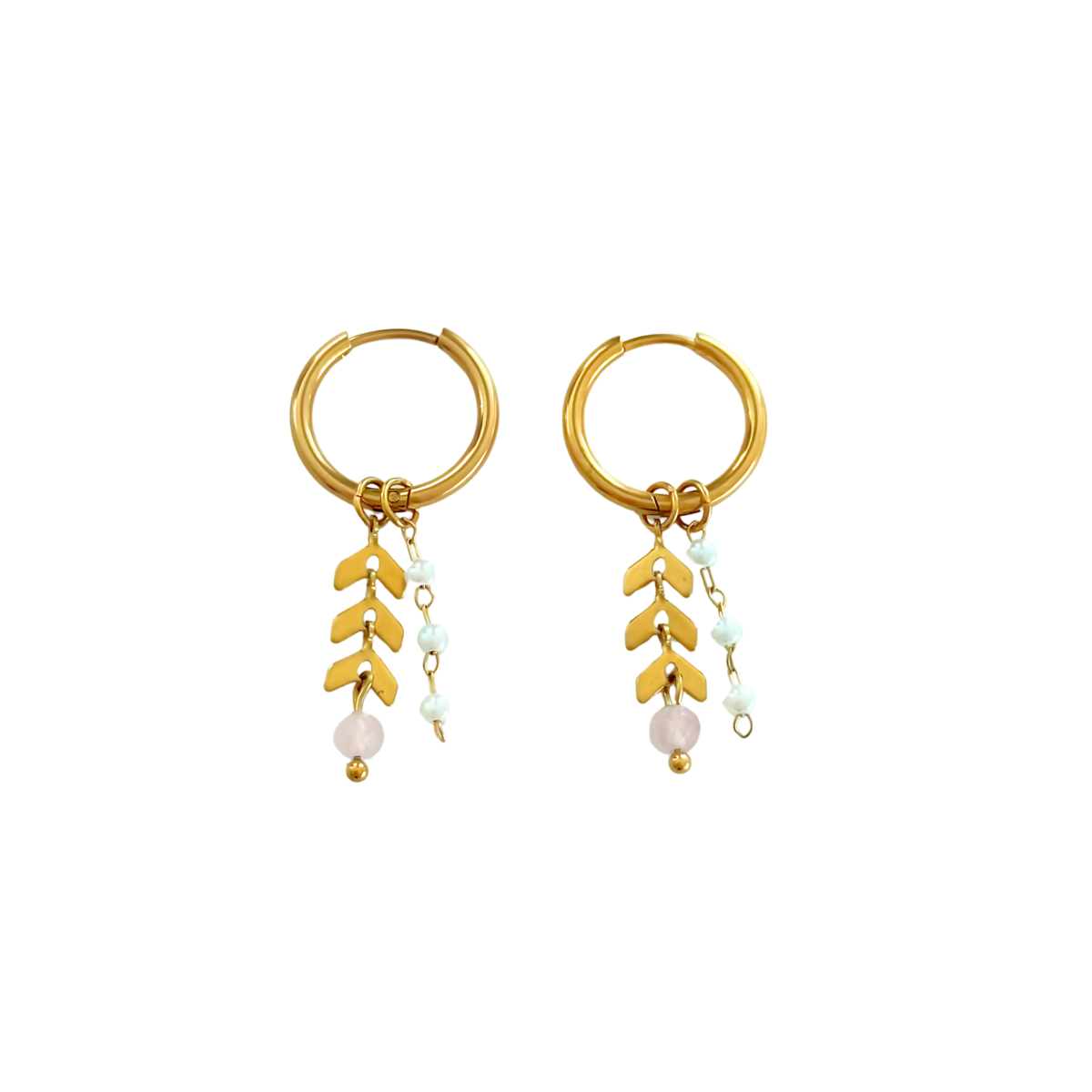 Herringbone, jade & gems earrings - gold
