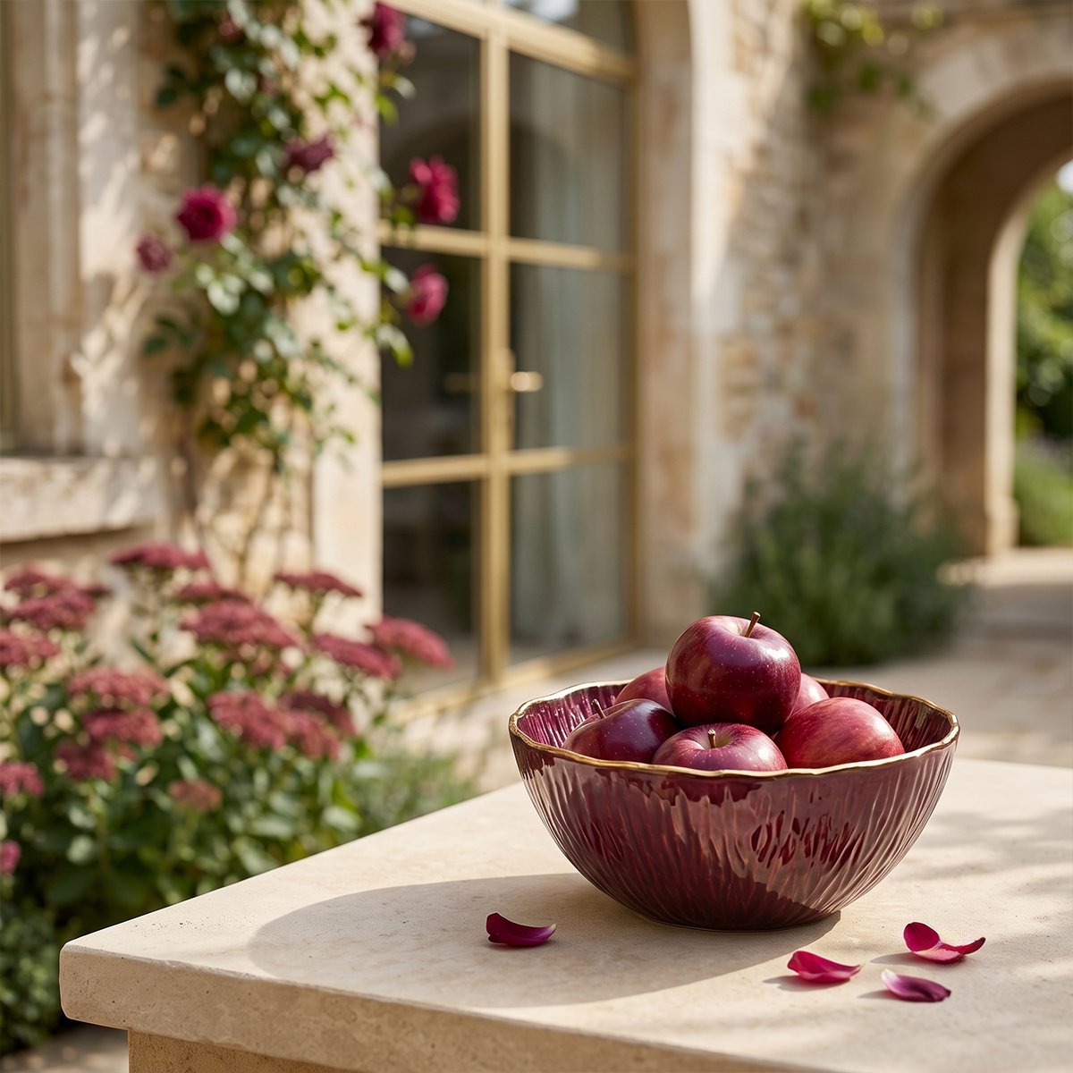 Burgundy bowl with gold edge 23cm