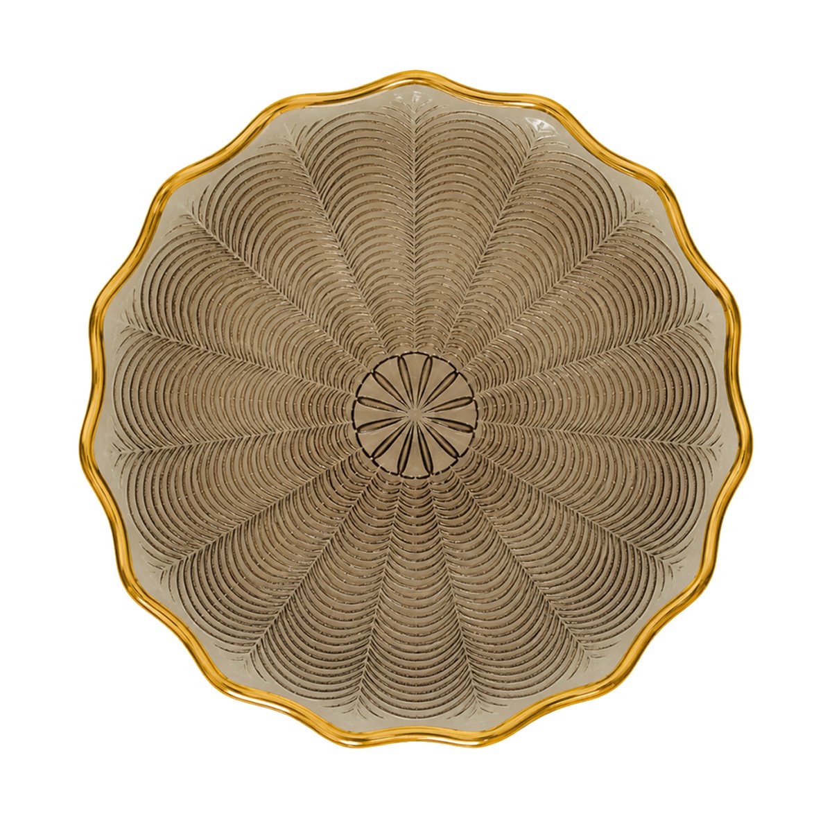 Brown presentation plate with gold rim
