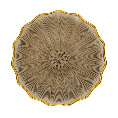 Brown presentation plate with gold rim