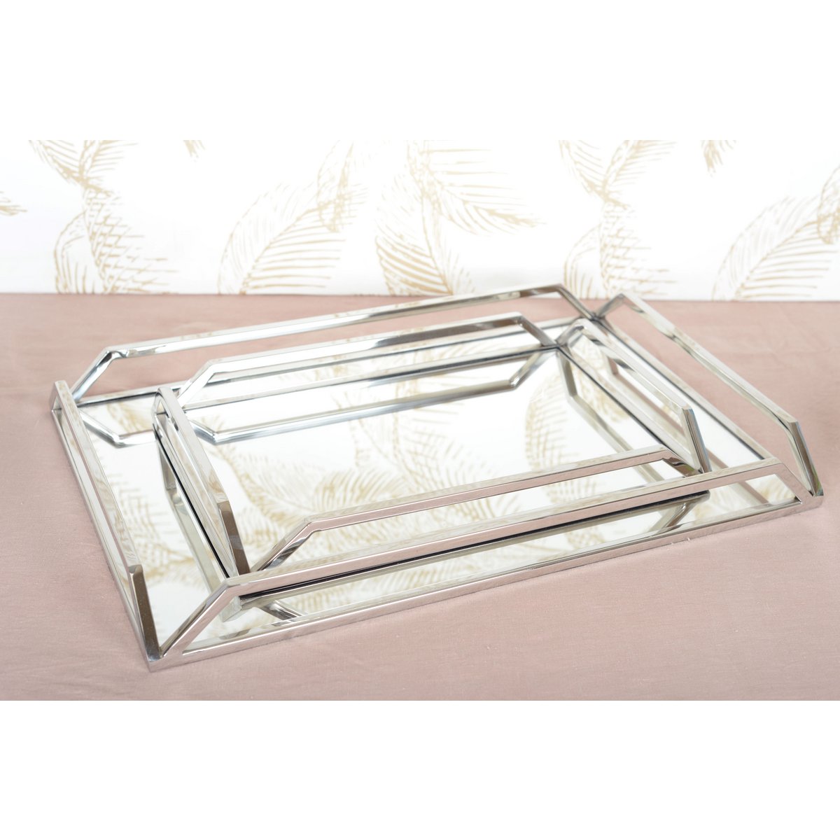 RECTANGULAR SILVER MIRROR TRAY 56x36x5CM