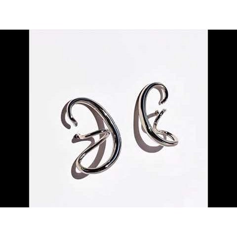 Geometric Swirl Line Silver Earrings-One Pair