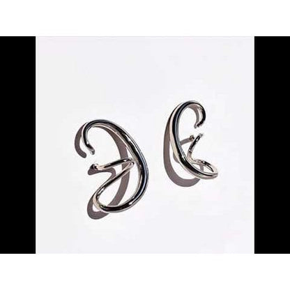 Geometric Swirl Line Silver Earrings-One Pair