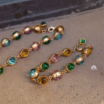 Vintage Rainbow Stones Necklace & Bracelet Set