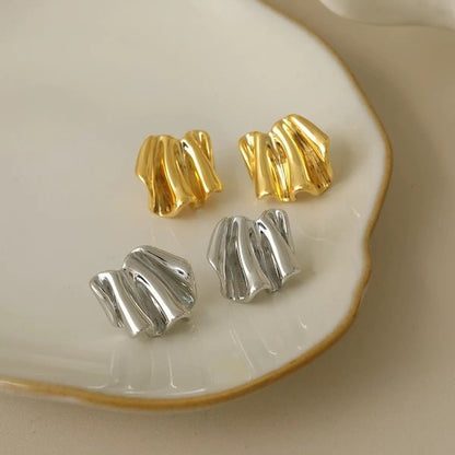 Geometric Pleats Ear Studs-Gold n Silver