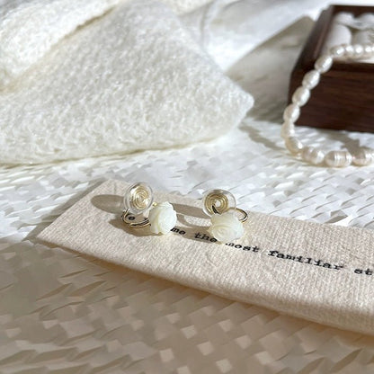 Vivid Mother of Pearl Rose Flower Ear Cuff-One Pair