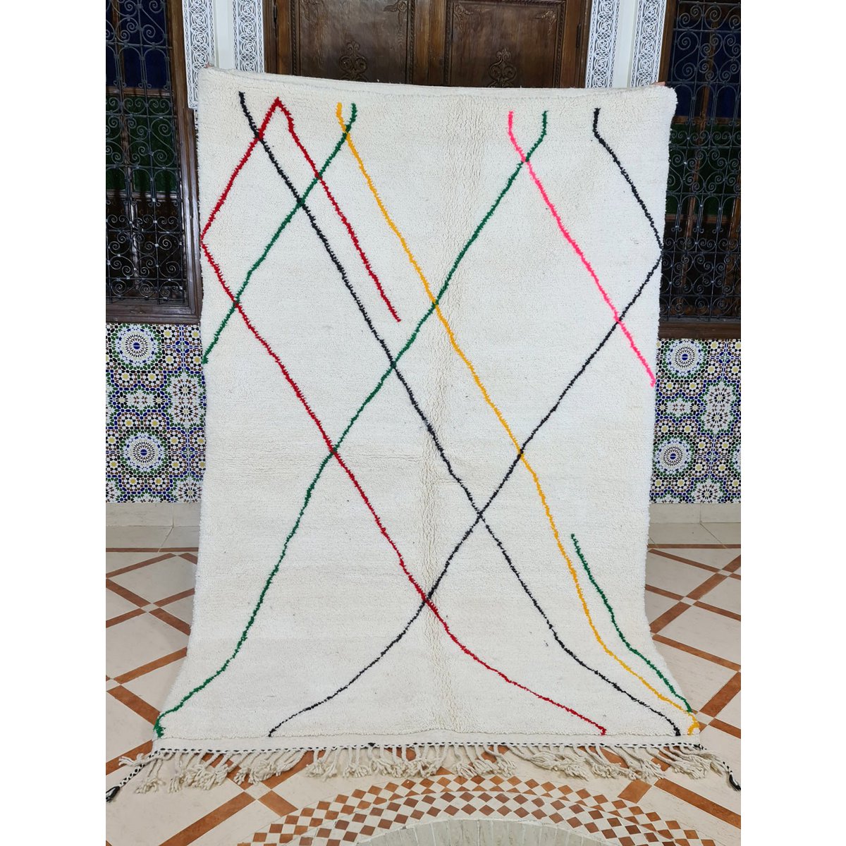 Colorful pure wool Berber rug 160 x 255 cm