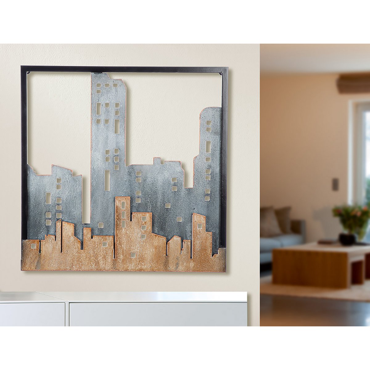 Wall relief City, blue, brown H.50 cm