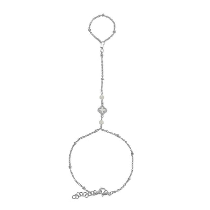 Hand chain Moonstone & Clover - Silver