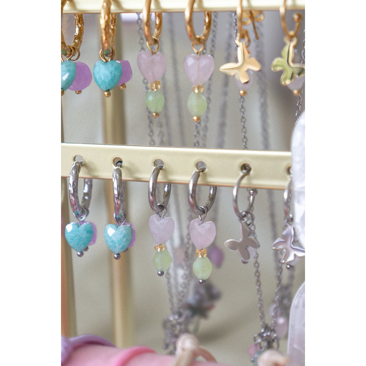 Earrings Amazonite Heart & Lavender Jade - Silver