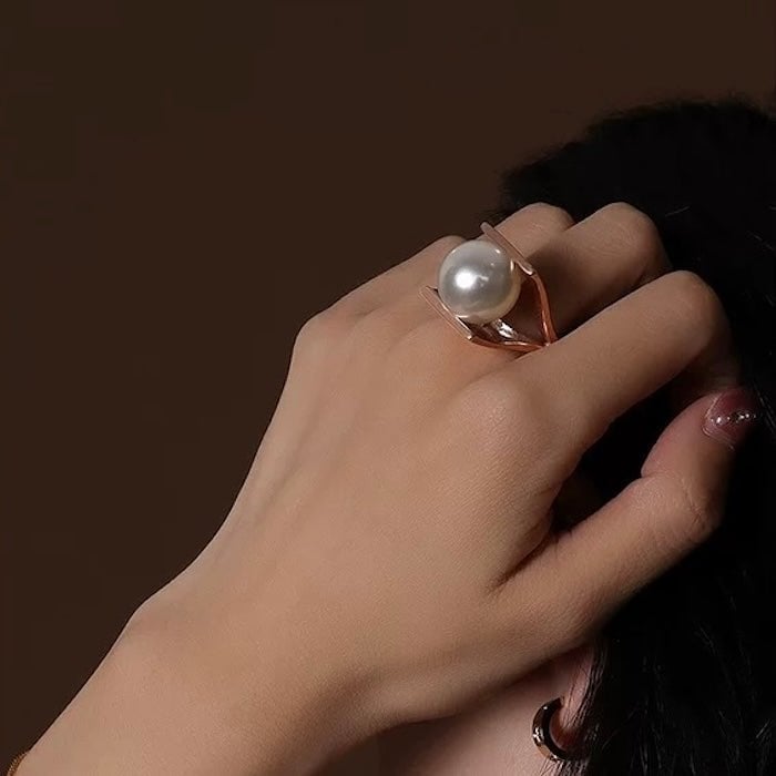 Sculptural Open-Frame Pearl Ring