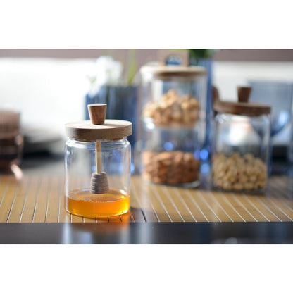 Honey glass jar with wooden cover