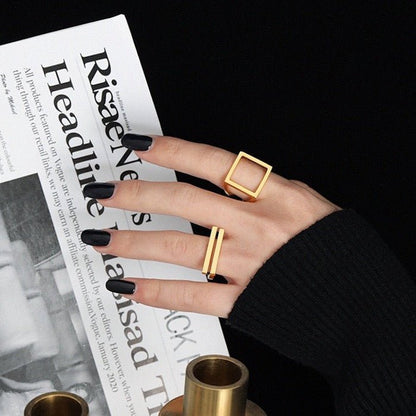 Bold Minimalist Geometric Double Bar Ring