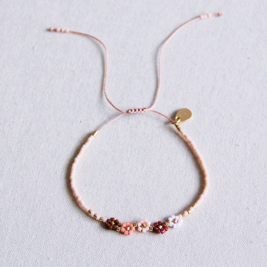 Miyuki bracelet with 5 mini daisy flowers - mix nude