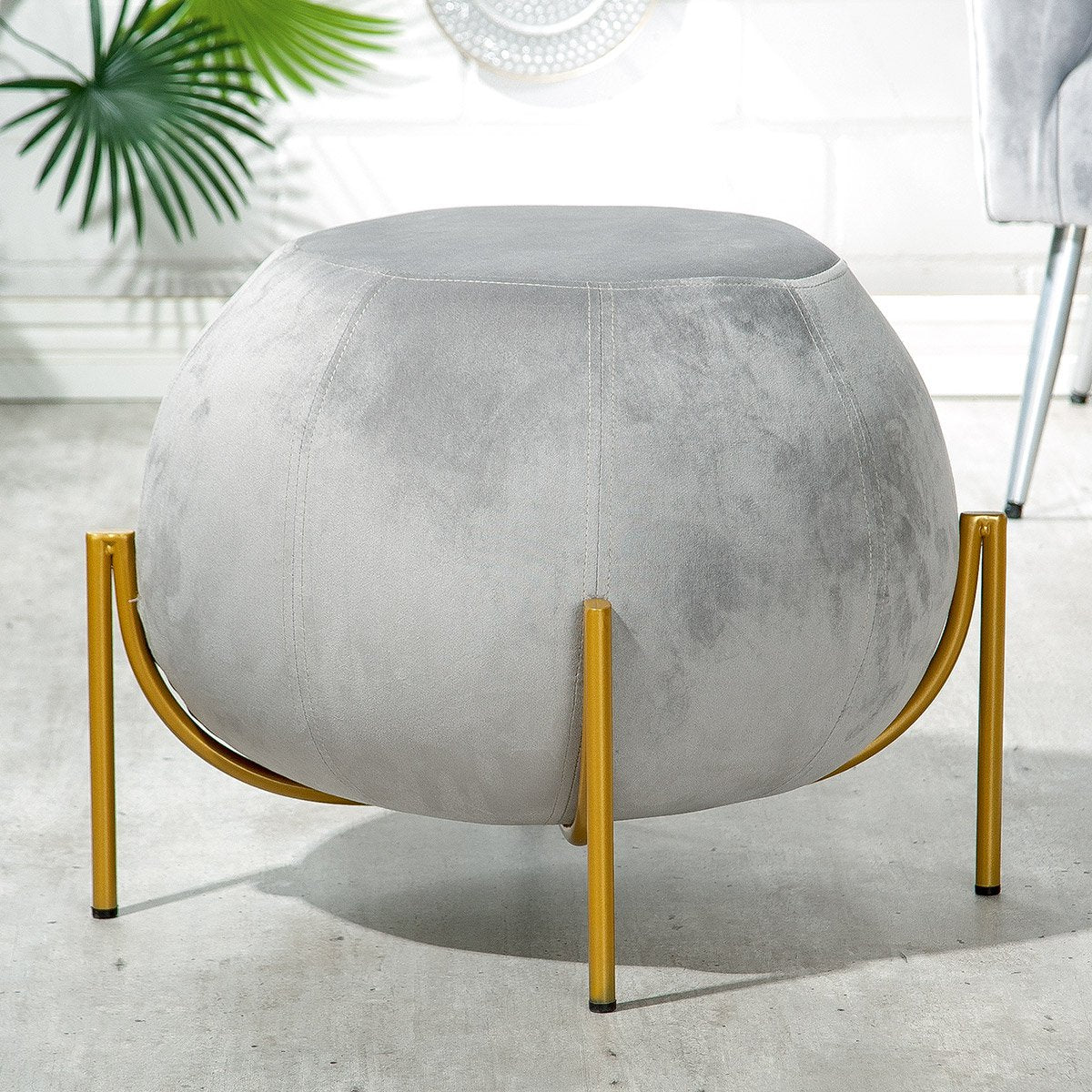 "York" stool / pouf, gray, velvet