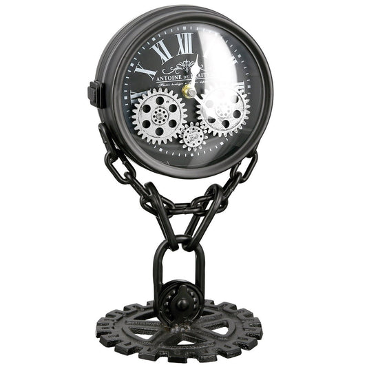 Glass/metal clock double-sided "Chain" silver/black H.33cm