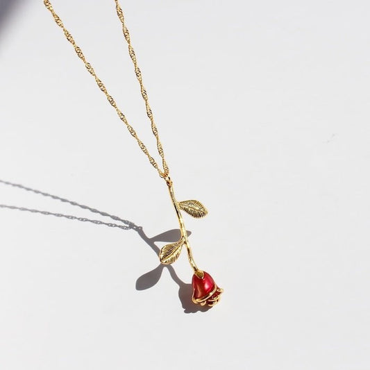 Romantic Red Rose Necklace and Earrings