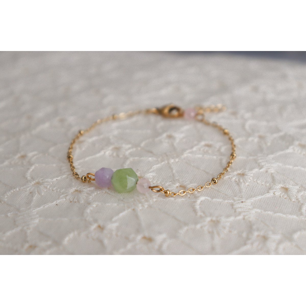 Peridot, Chalcedony and Rose Quartz Bracelet - Gold