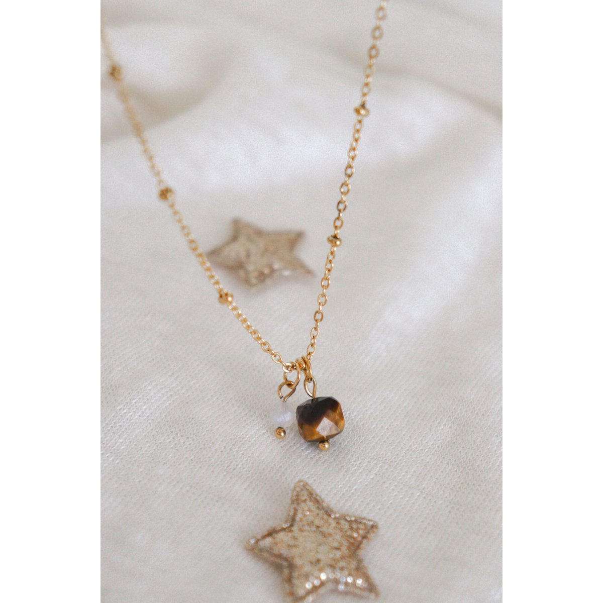 Tiger Eye and Moonstone Necklace - Gold