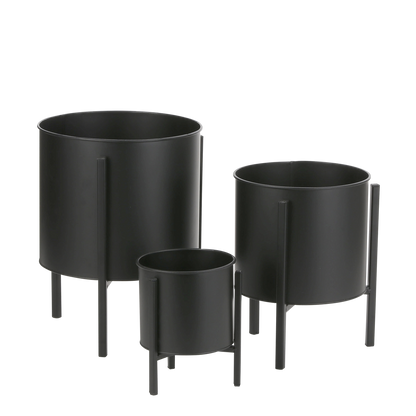 Jessy Flowerpot on Stand - Set of 3 - H35 x Ø27 cm - Metal - Black