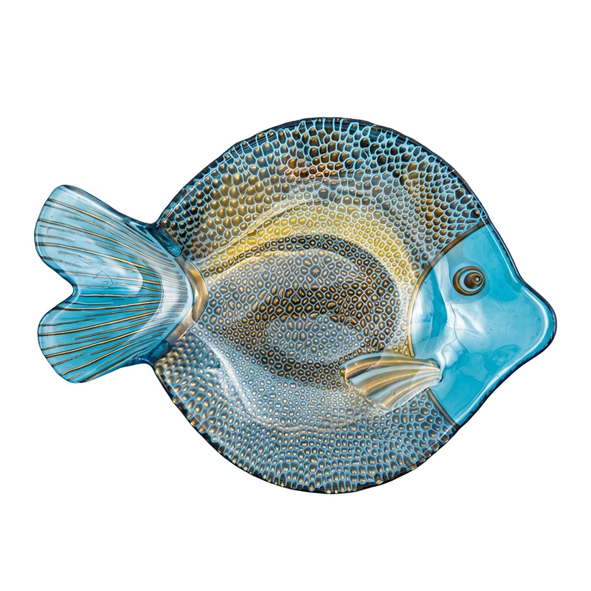 Blue and gold fish dish 29x21cm