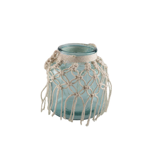 MACRAME WATER GREEN GLASS VASE H.16.5CM