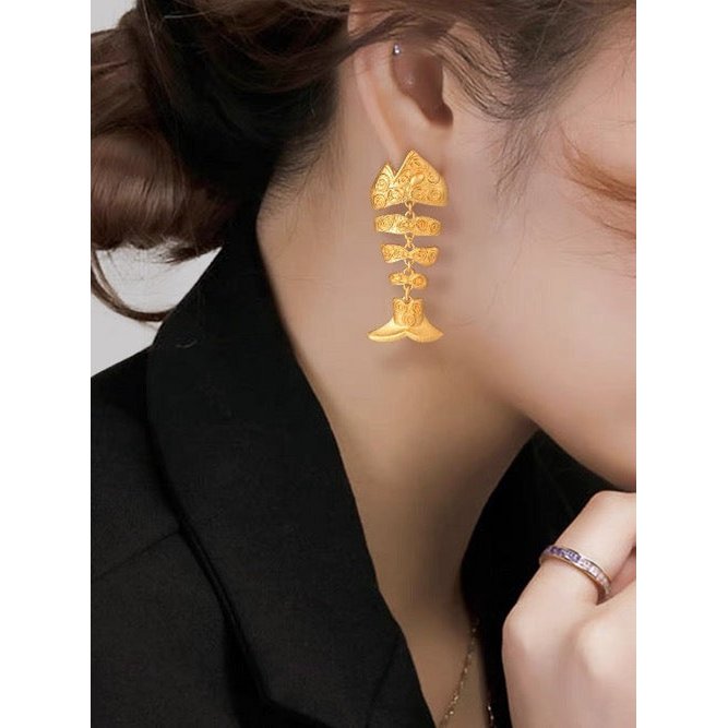 Chunky Fish Bone Statement Earrings