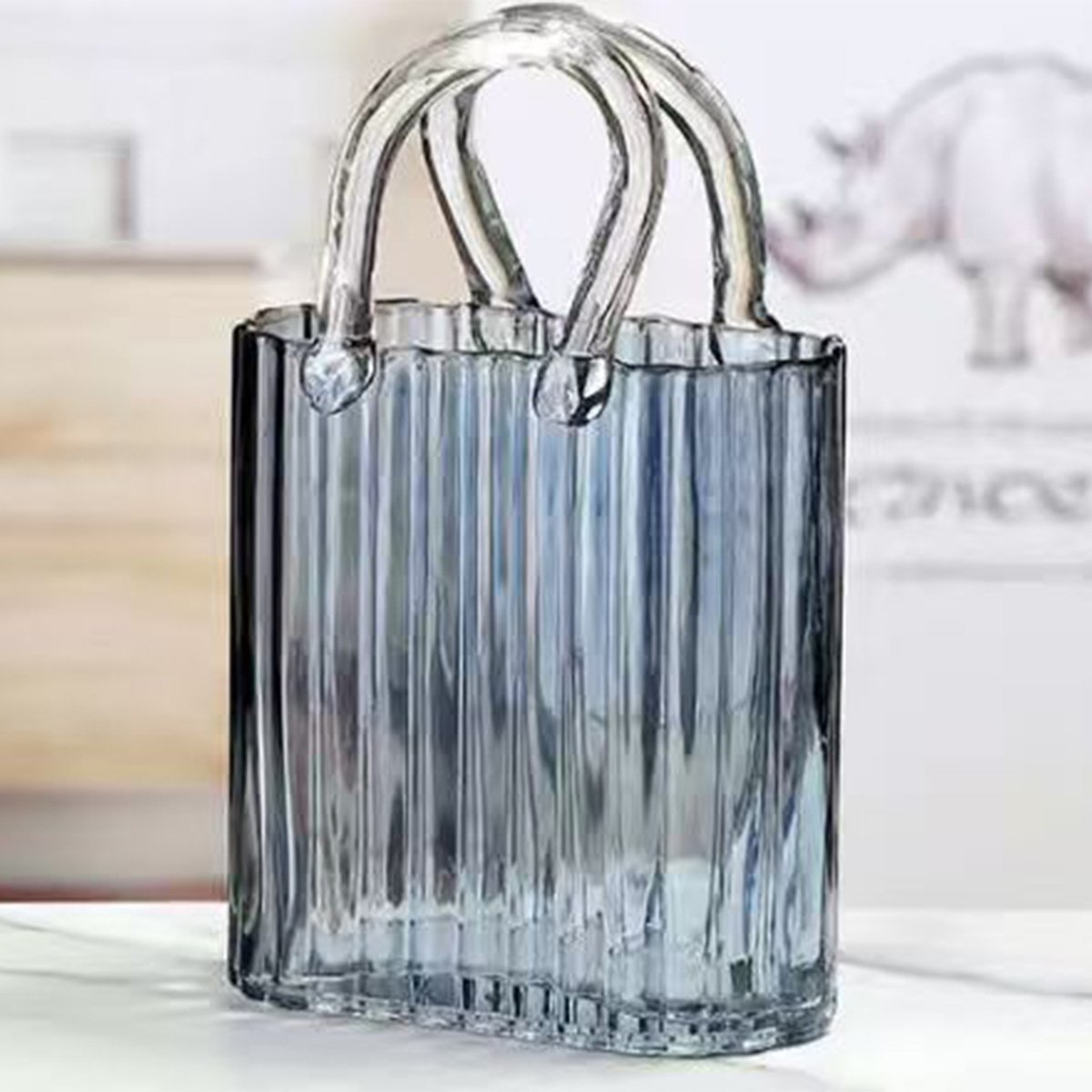 Transparent blue handbag vase 18x10x27cm