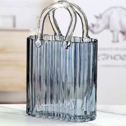 Transparent blue handbag vase 18x10x27cm