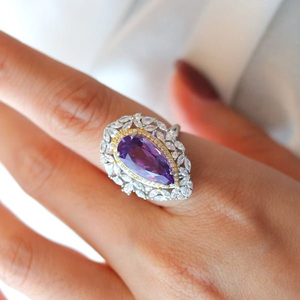 Royal Style Pear-cut Amethyst Ring - Adjustable