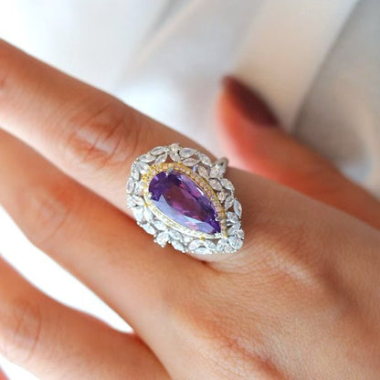 Royal Style Pear-cut Amethyst Ring - Adjustable