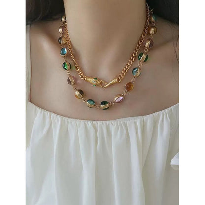Vintage Rainbow Stones Necklace & Bracelet Set