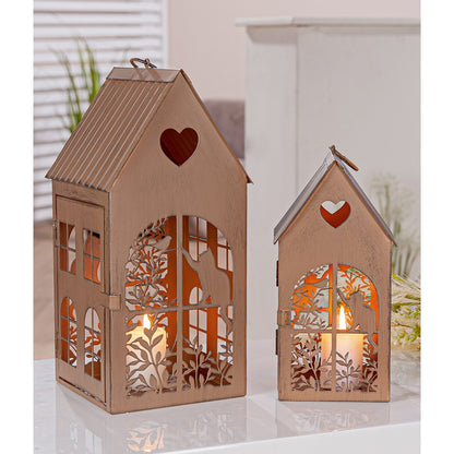 Set of 2 lantern house cat love, height 30 cm