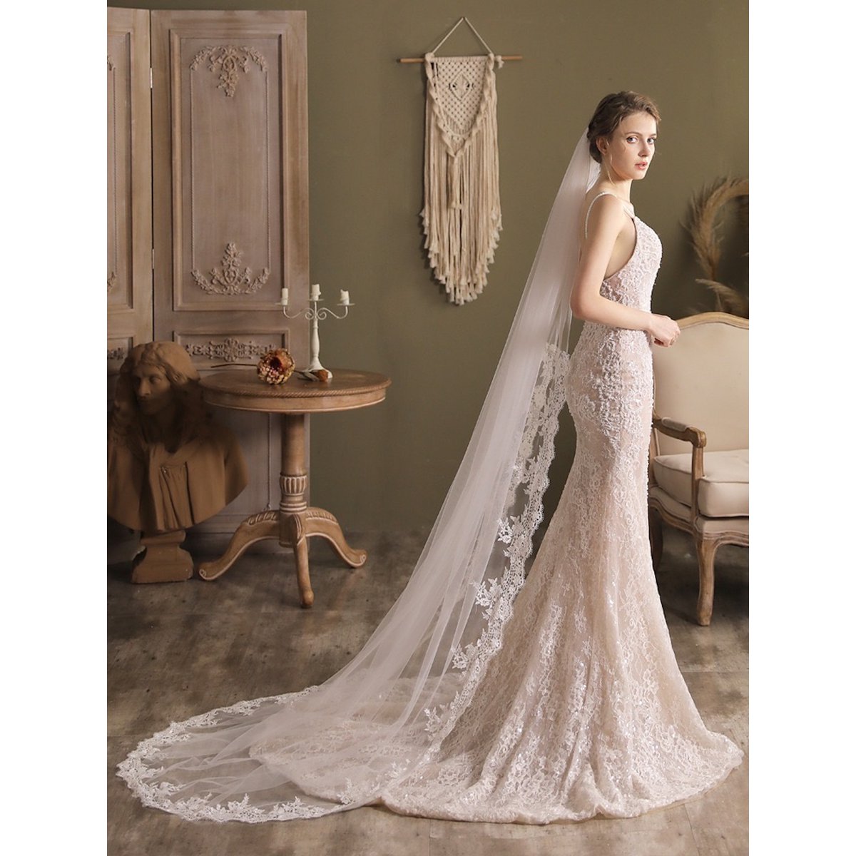 Cathedral Length Bridal Veil-Lace Edging-Iron it before use