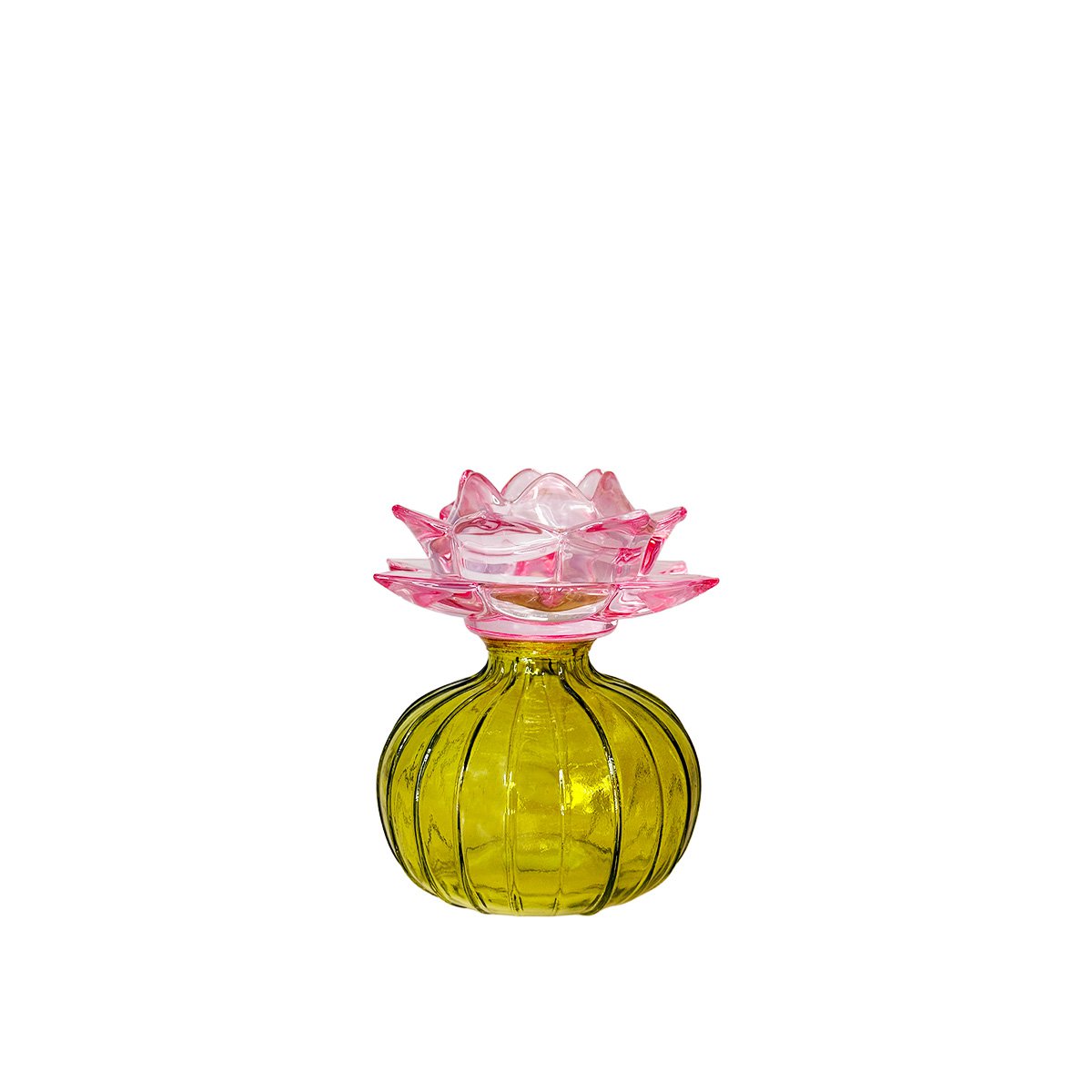 Capri green and pink candle holder 12x12x14.3cm