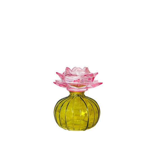 Capri green and pink candle holder 12x12x14.3cm
