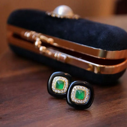 Black Onyx Earrings - Lapislazuli n Green Onyx