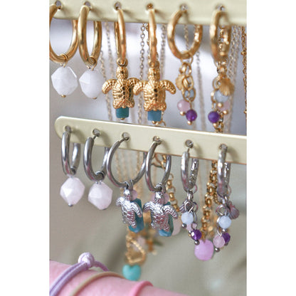 Shell, Rose Quartz, Amethyst and Aquamarine Earrings - Silver