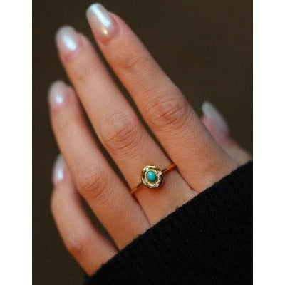Modern Vintage Turquoise Oval Ring-adjustable