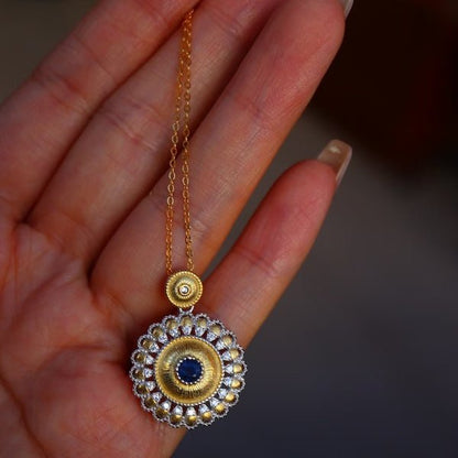 Real Sapphire Gold Flower Pendant Necklace